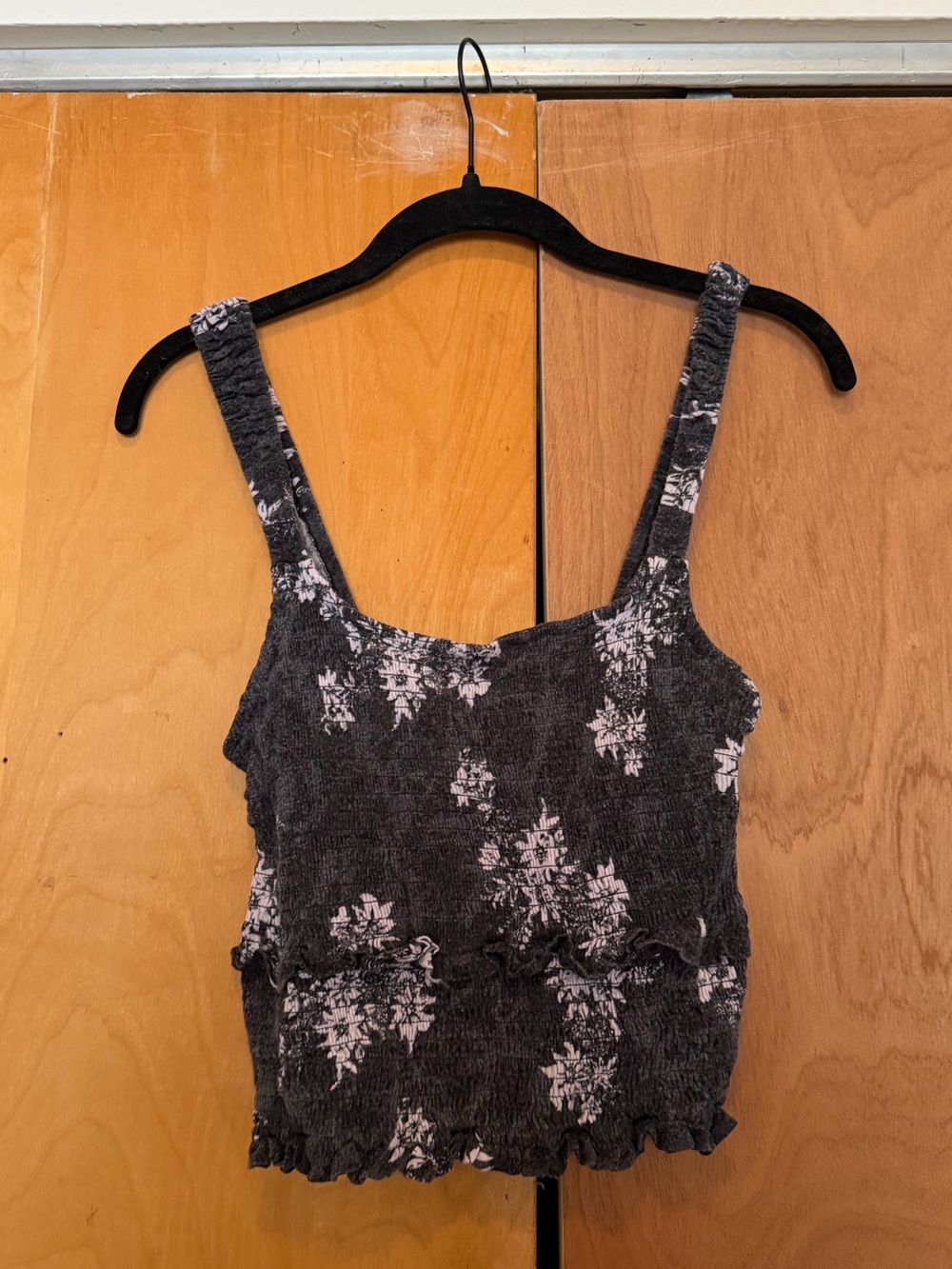 Free People Black Floral Smocked Tank